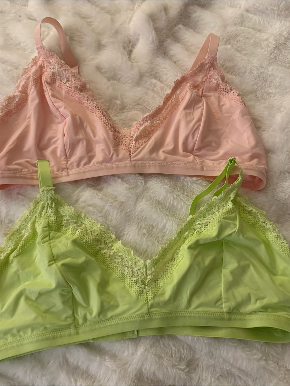Set of Aerie Lace-Trim Bralette’s in Pink & Lime - Picture 3 of 11